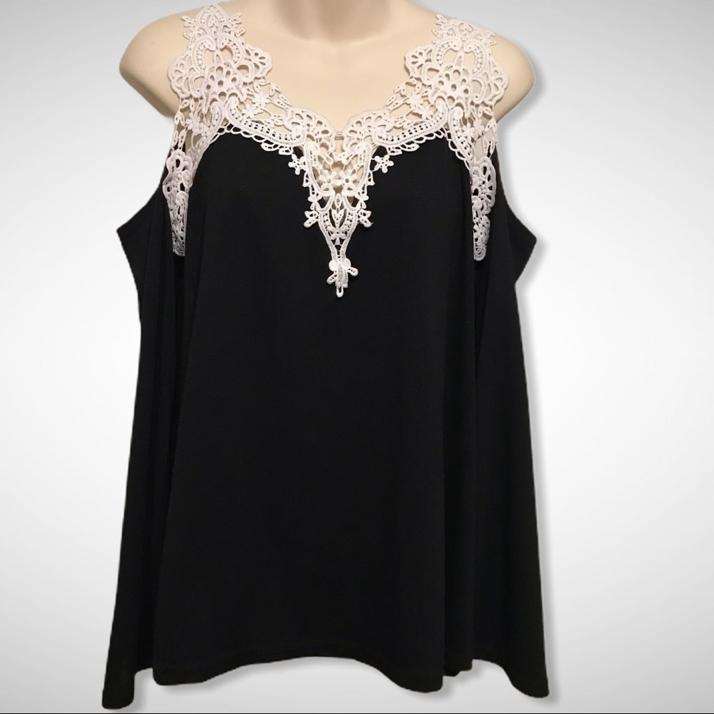 Chic Black Camisole with White Lace Detail